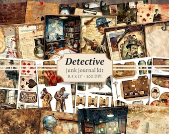 Detective Junk Journal Kit, Digital Scrapbook Paper, Mystery Case File, Crime Investigation Printable, Victorian Pages, Vintage Ephemera
