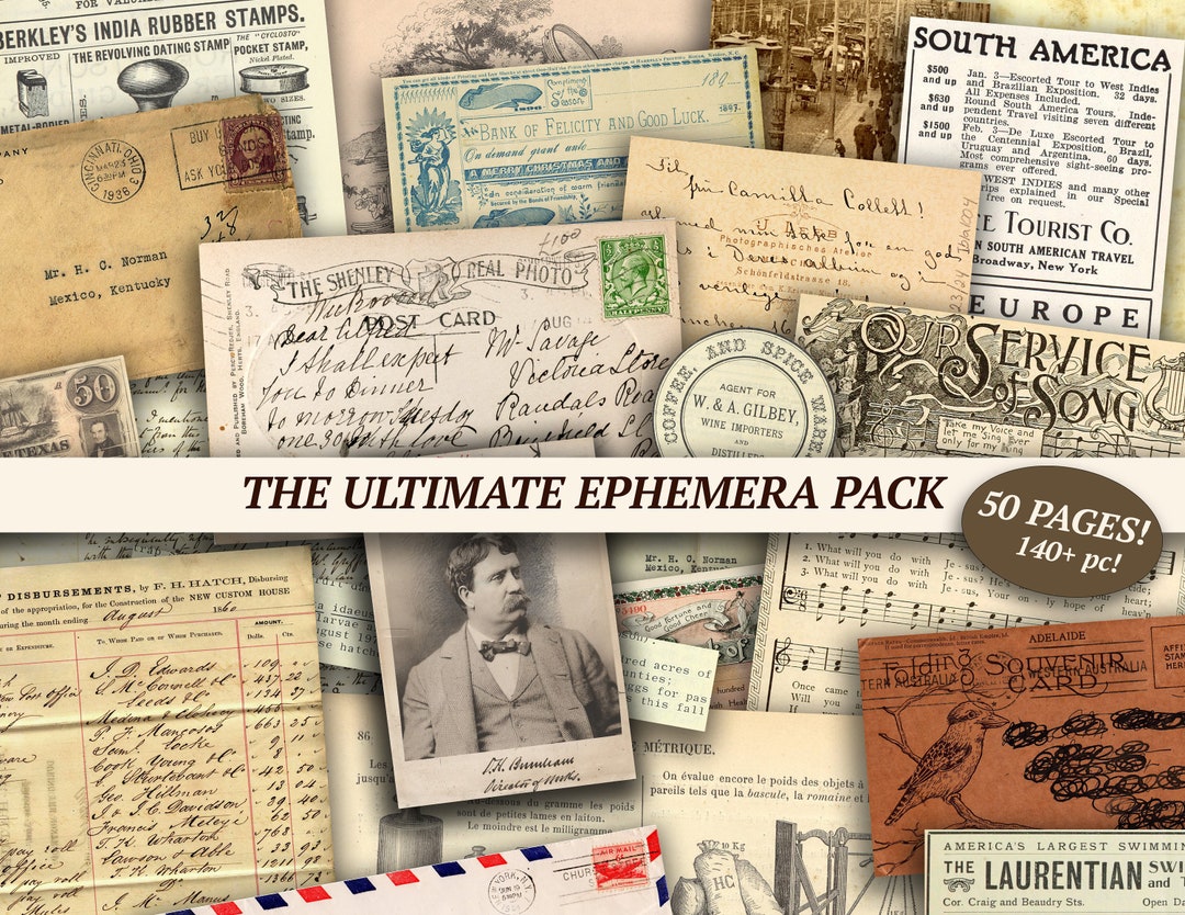Vintage Junk Journal Ephemera Pack | 50 Pages | Printable Collage Sheet ...