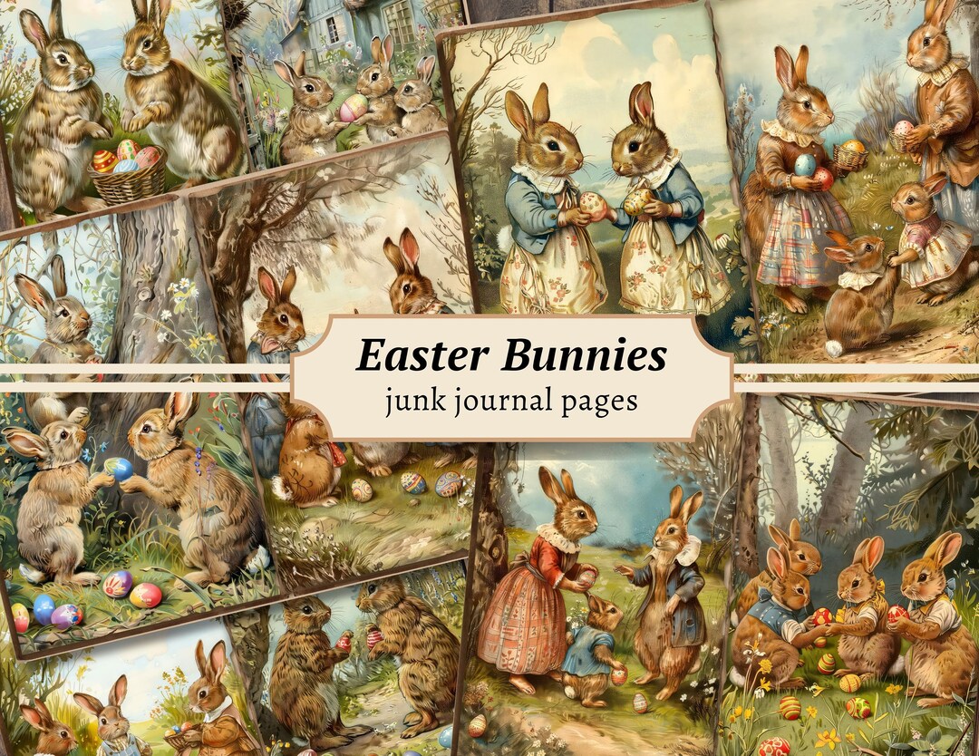 Easter Bunnies Junk Journal Pages, Digital Scrapbook, Floral Paper Kit ...