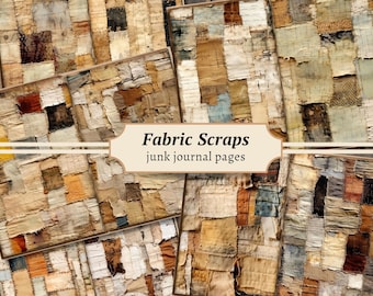 Fabric Scraps Junk Journal Pages, Digital Scrapbook Paper Kit, Antique Printable, Neutral Collage Sheet, Vintage Ephemera, Grunge Texture