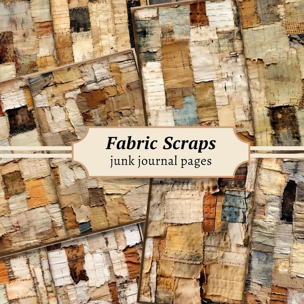 Fabric Scraps Junk Journal Pages, Digital Scrapbook Paper Kit, Antique Printable, Neutral Collage Sheet, Vintage Ephemera, Grunge Texture