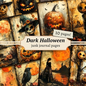 Halloween Junk Journal Seiten, Digital Scrapbook Papier Kit, dunkel Gruselig, Vintage Ephemera, Kürbis Collage Sheet, Gothic Karten