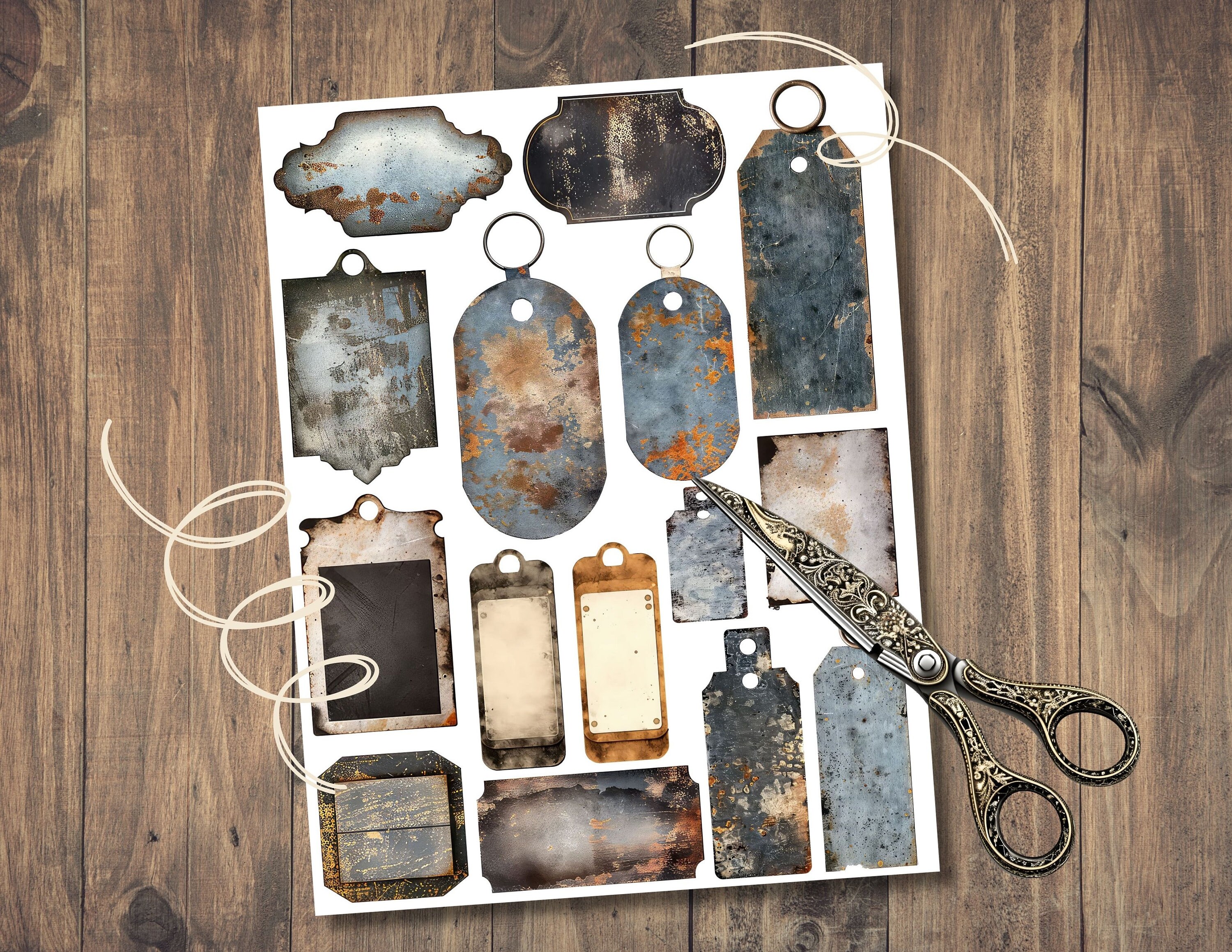 Rusty Grunge Tags & Labels, Printable Junk Journal Embellishments ...