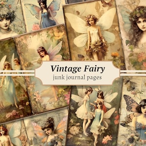Pages de journal féeriques vintage, kit de papier de scrapbooking numérique, impression fantaisie, feuille de collage enchantée, téléchargement éphémère féerique lunatique