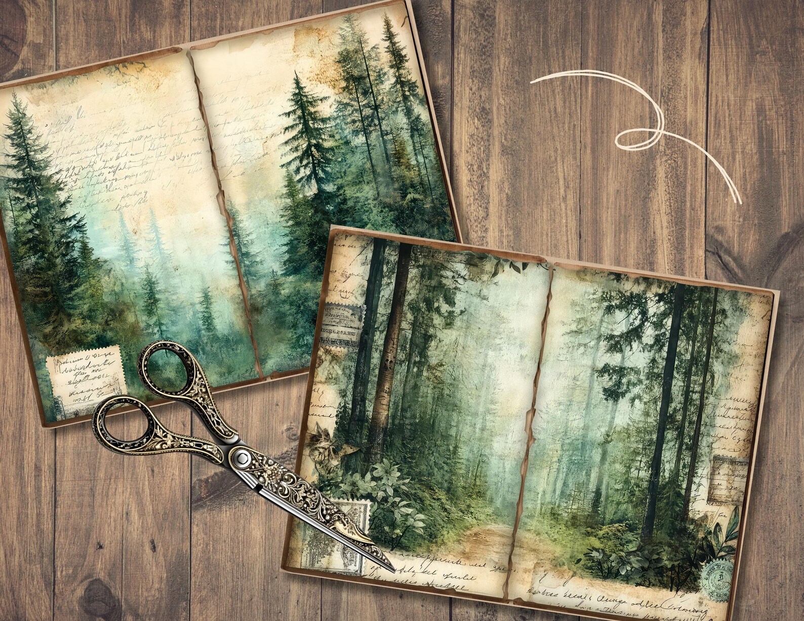 Old Forest Junk Journal Pages, Digital Scrapbook, Woods Paper Kit ...