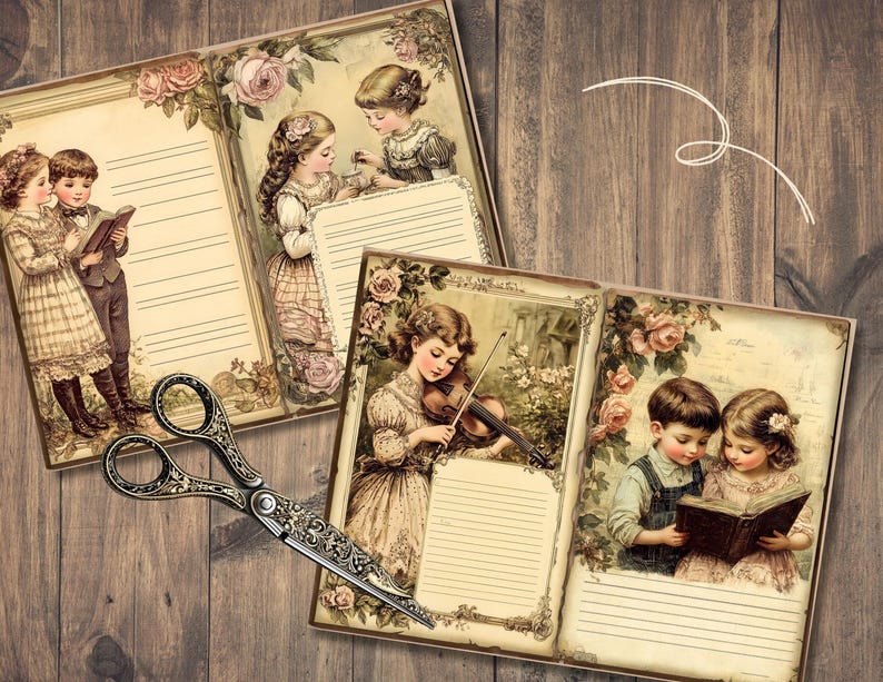 Victorian Children Junk Journal Pages, Digital Scrapbook Paper Kit ...