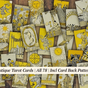 Tarot Card Deck Digital | all 78 cards | Rider Waite Smith | junk journal ephemera | spiritual, mystical stickers | incl card back pattern!