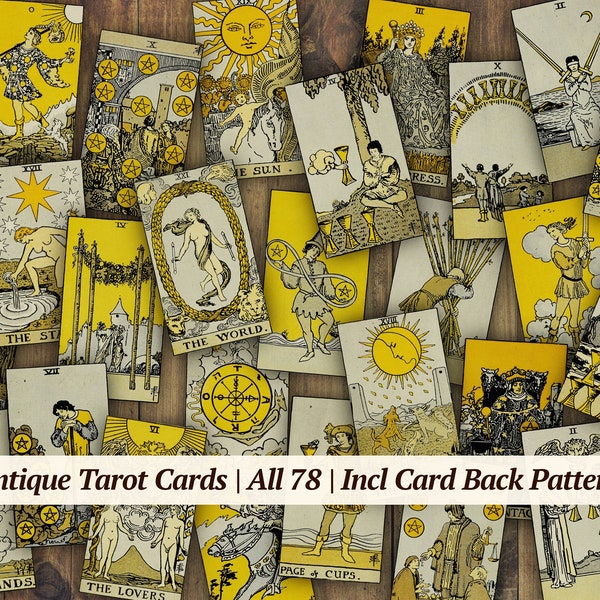 Tarot Card Deck Digital | all 78 cards | Rider Waite Smith | junk journal ephemera | spiritual, mystical stickers | incl card back pattern!