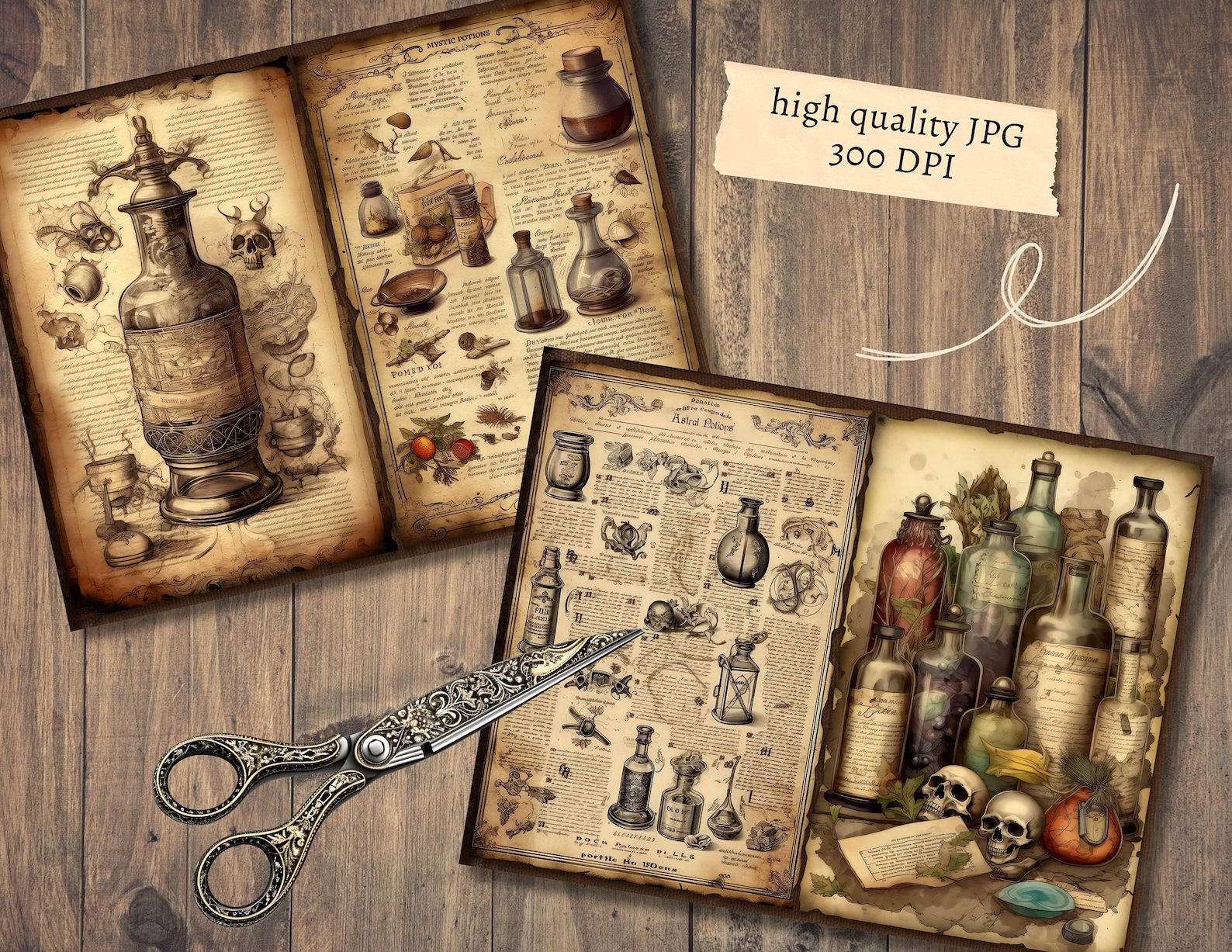 Mystic Potion Junk Journal Pages, Digital Scrapbook Paper Kit, Vintage ...