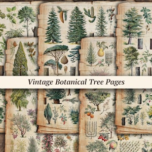 Vintage Botanical Tree Pages | printable junk journal paper, digital scrapbook kit, collage sheet, garden journaling pack, nature ephemera