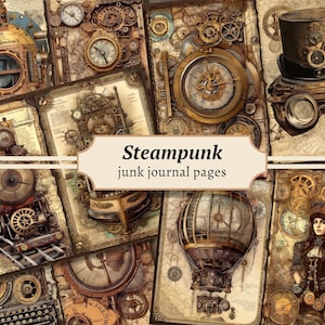 Steampunk Junk Journal Pagina's, Digitaal Industrieel Papier, Victoriaans Afdrukbaar, Digi Collage Sheet, Mechanische Scrapbook Kit, Vintage Ephemera