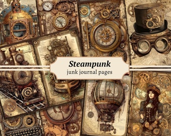 Pages de journal indésirable steampunk, papier industriel numérique, impression victorienne, feuille de collage digi, kit de scrapbooking mécanique, éphémères vintage