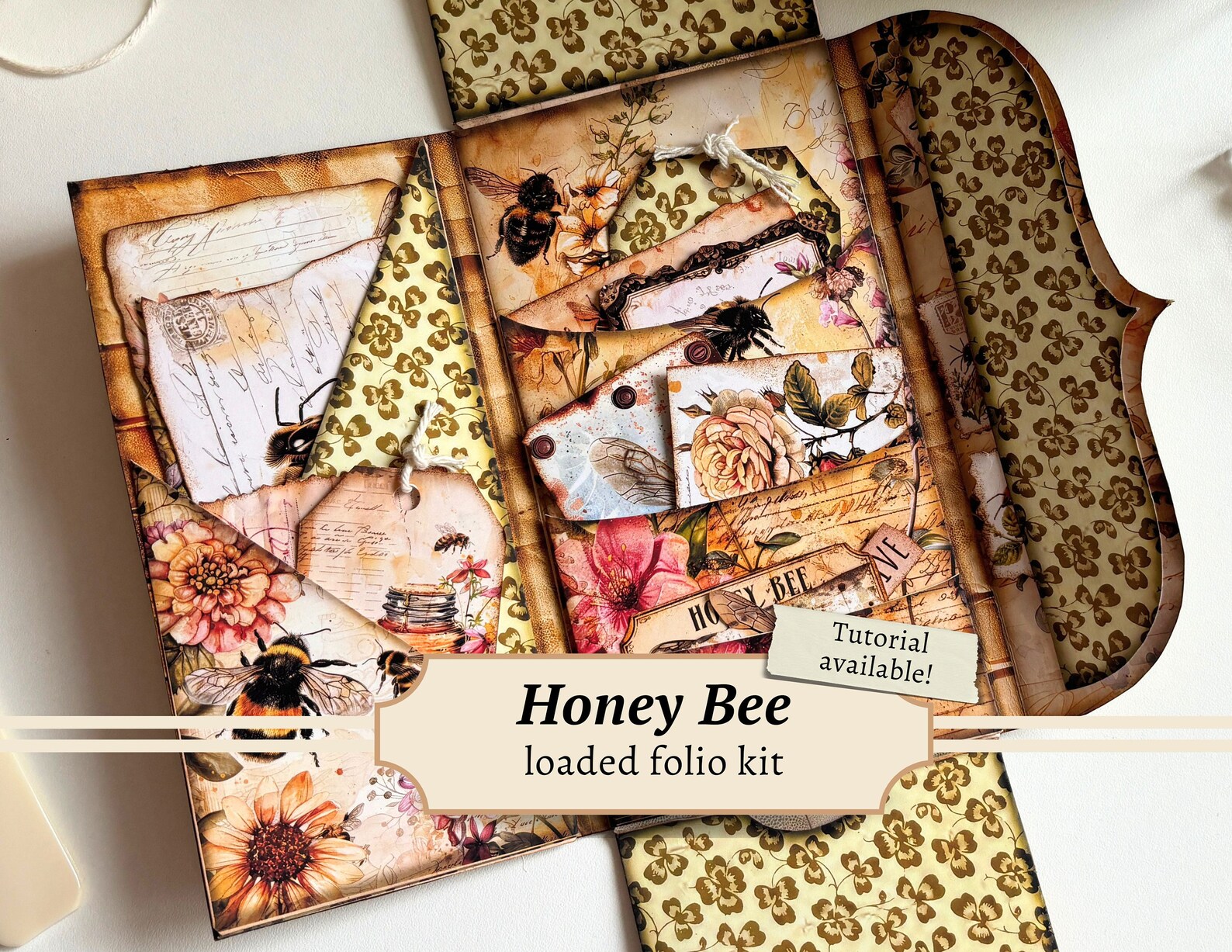 Honey Bee Loaded Folio, Junk Journal, Folding Folder Printable, Digital ...