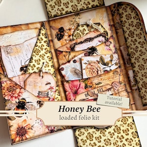 Honey Bee geladen Folio, Junk Journal, druckbarer Faltordner, digitales Sammelalbum, dreifacher Download, Bastelprojekt, Vintage Ephemera