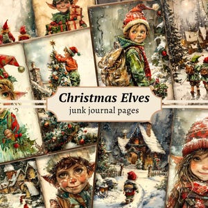 Weihnachtselfen Junk Journal Seiten, Digitales Scrapbook Papier Kit, Urlaub zum ausdrucken, Weihnachten Collage Sheet, Vintage Ephemera, Nikolaus Download