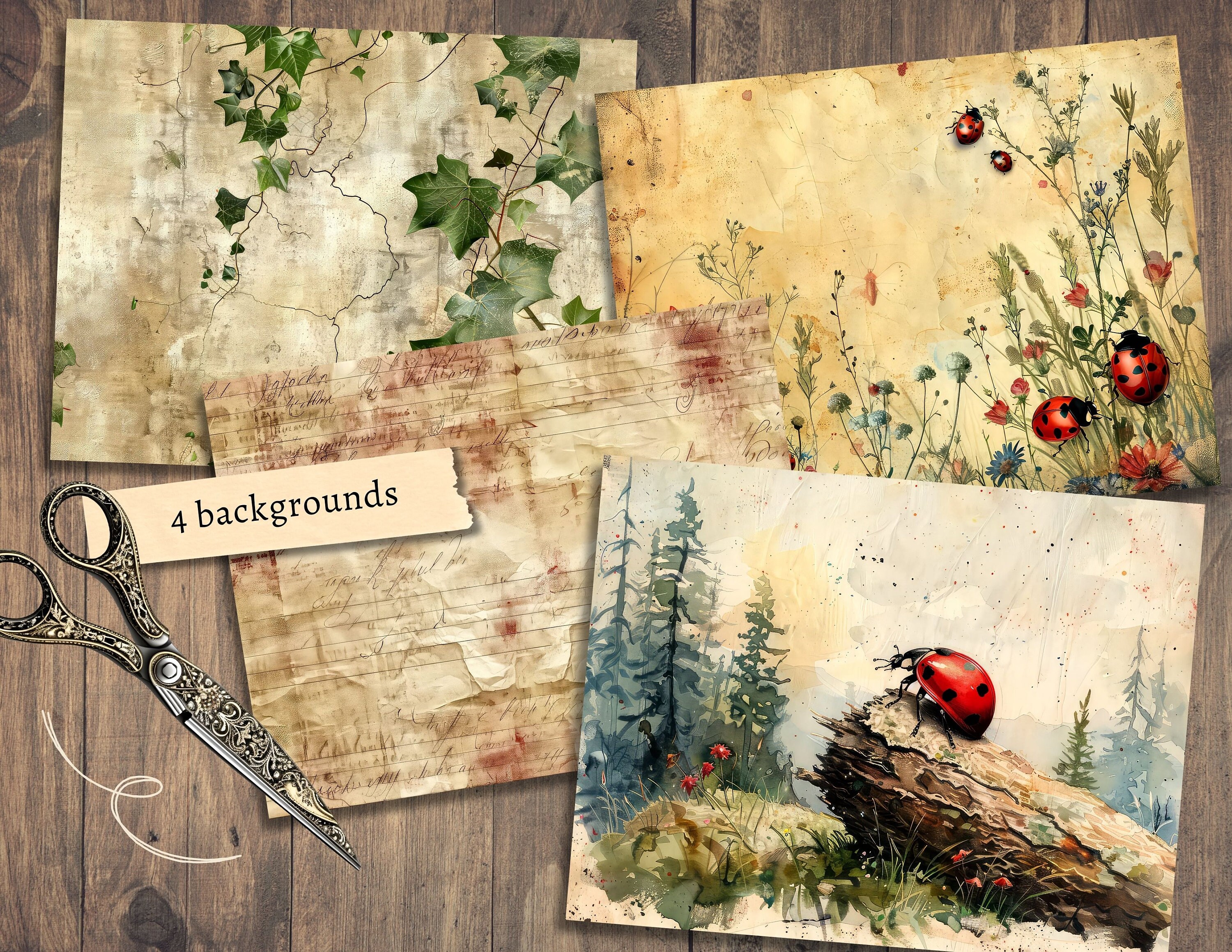 Ladybug Junk Journal Kit, Digital Scrapbook Paper, Ladybird Printable ...