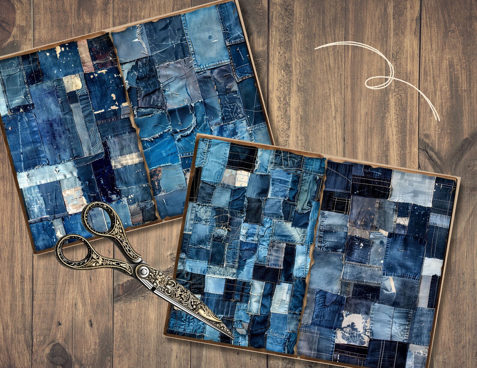 Denim Patchwork Junk Journal Pages, Digital Scrapbook Paper Kit, Denim ...