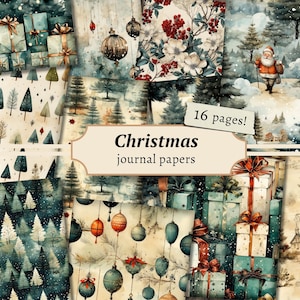 Documenti di diario spazzatura di Natale, kit di album digitale, stampabile per le vacanze, foglio di collage festivo, pagine effimere vintage, download di Babbo Natale carino