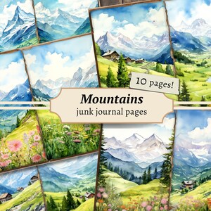 Mountains Junk Journal Pages, digitale plakboekkit, landschap afdrukbaar, natuurcollageblad, buiten downloaden, kaarten nationaal park