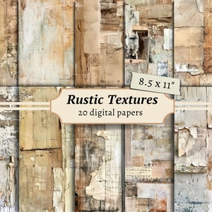 Carte digitali con texture rustiche, kit per album, stampabili neutre, fogli di collage rovinati, sfondo invecchiato, pagine di diario vintage