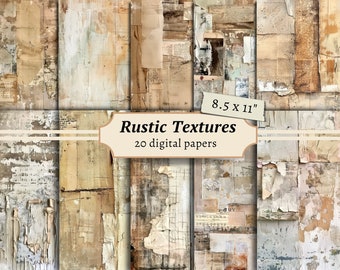 Rustic Textures Digital Papers, Scrapbook Kit, Neutral Printable, Distressed Collage Sheet, Weathered Background, Vintage Junk Journal Pages
