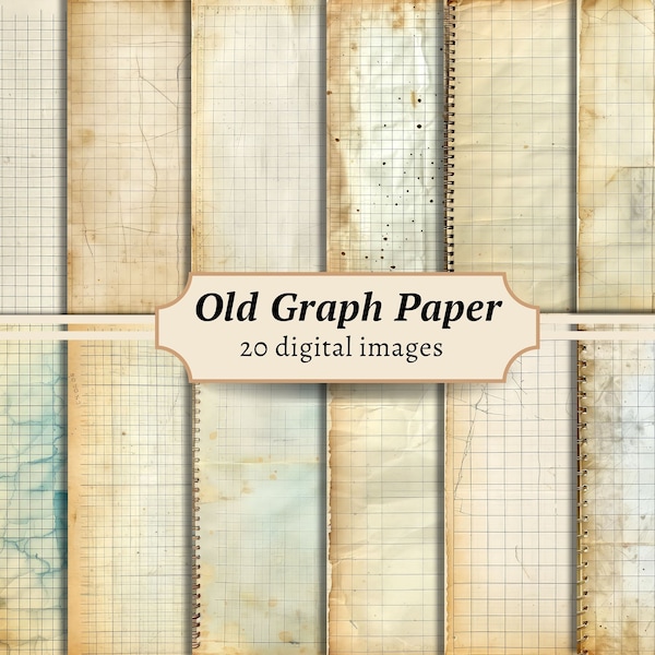 Vintage Graph Paper Digital, Distressed Junk Journal Pages, Scrapbook Background Kit, Antique Printable, Blank Collage Sheet, Old Ephemera