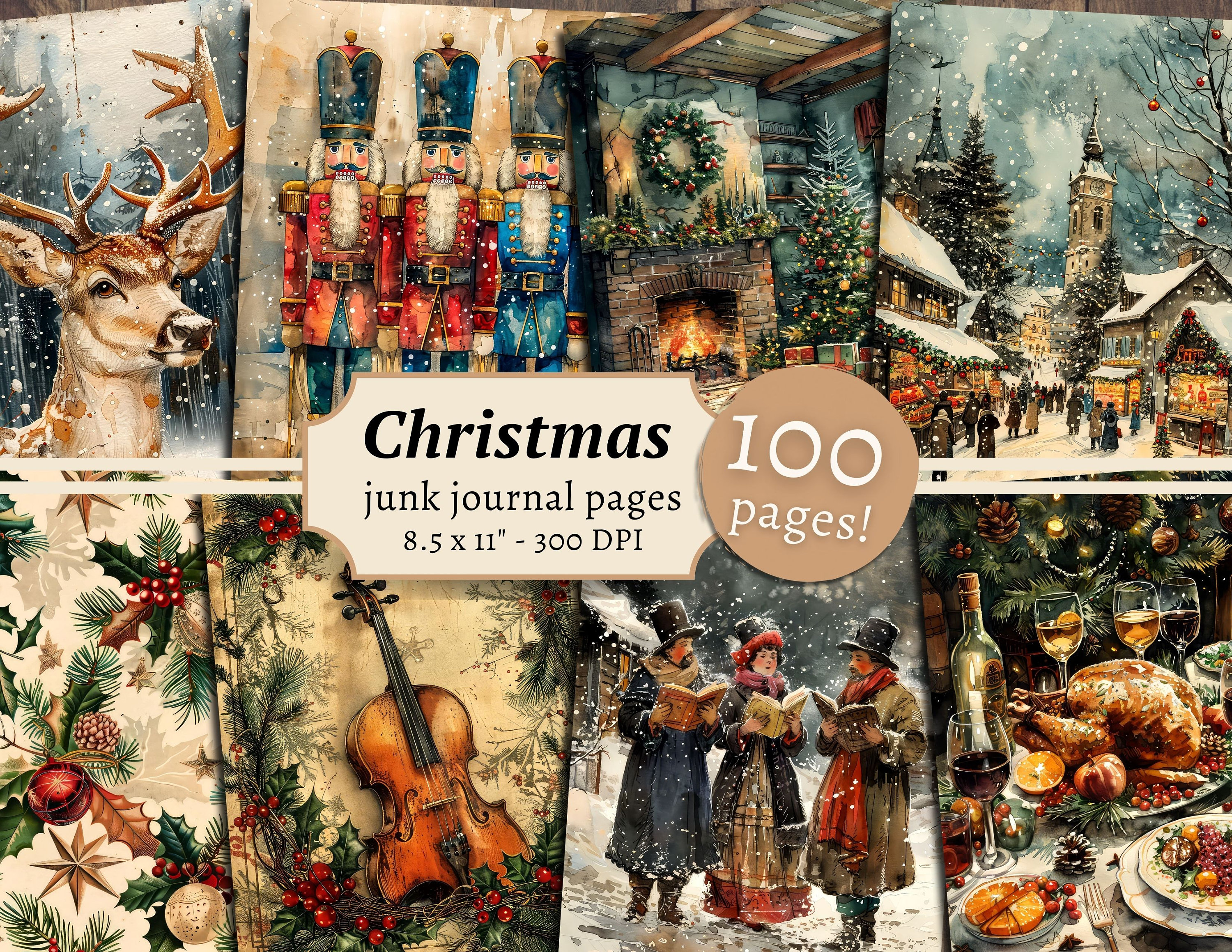 Christmas Junk Journal Pages, Digital Scrapbook Paper Kit, Holiday ...