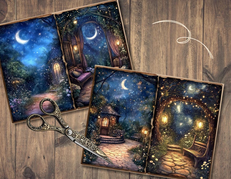 Midnight Garden Junk Journal Pages, Digital Scrapbook, Starry Sky Paper ...