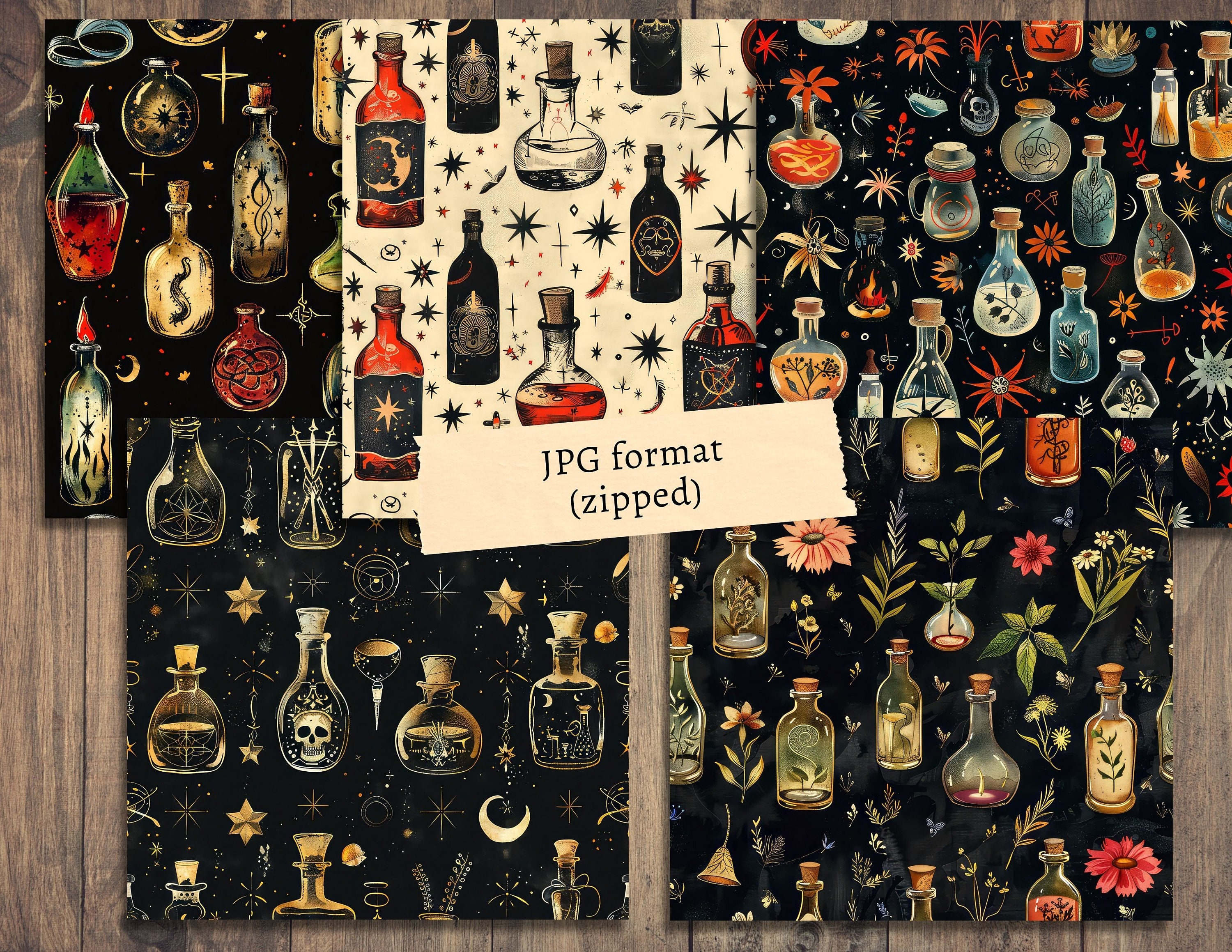 Mystic Potions Seamless Digital Papers, Alchemy Scrapbook Background ...