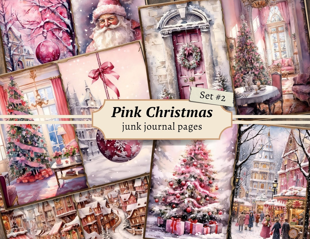 Pink Christmas Junk Journal Pages, Digital Scrapbook Paper Kit, Holiday ...