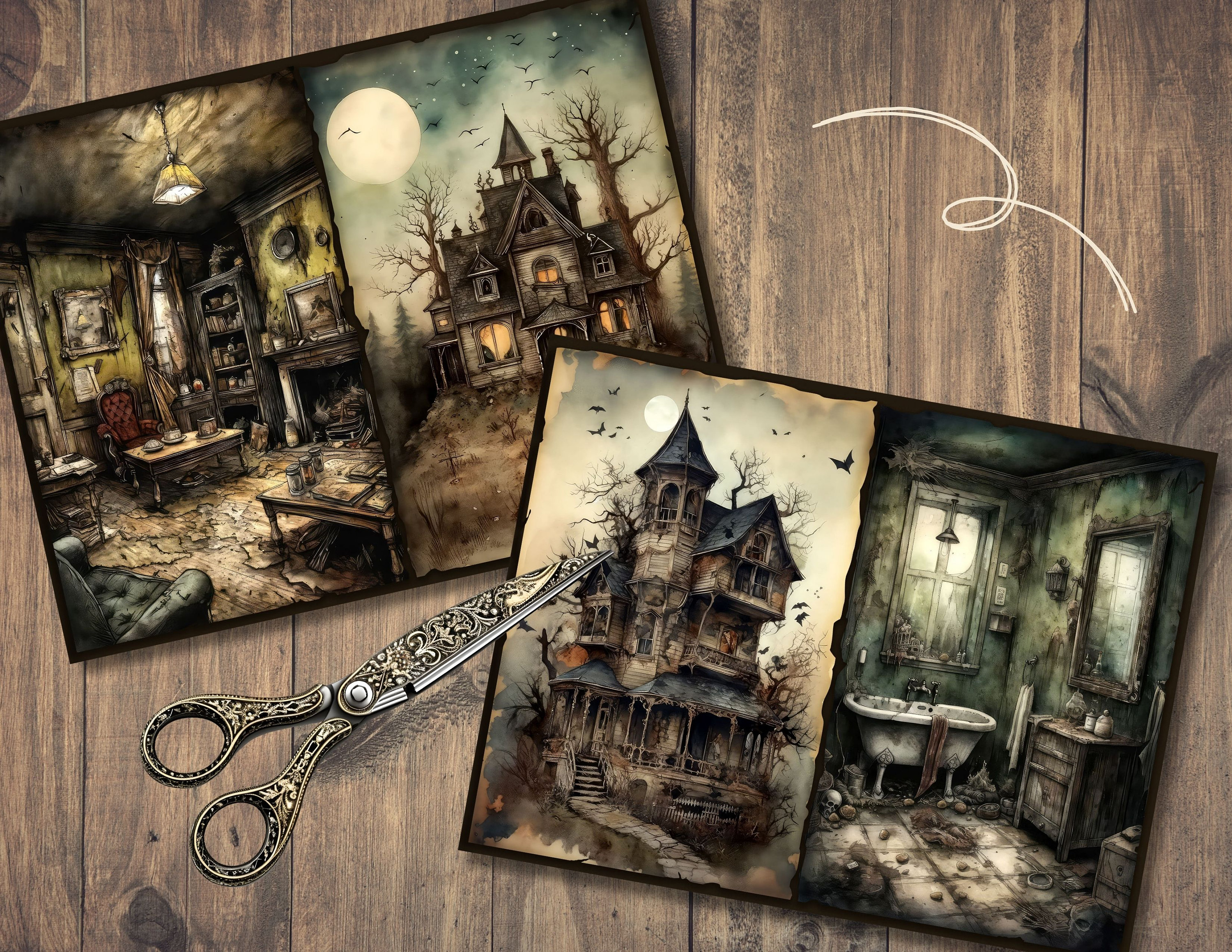 Haunted House Junk Journal Pages, Digital Scrapbook Paper Kit, Creepy ...