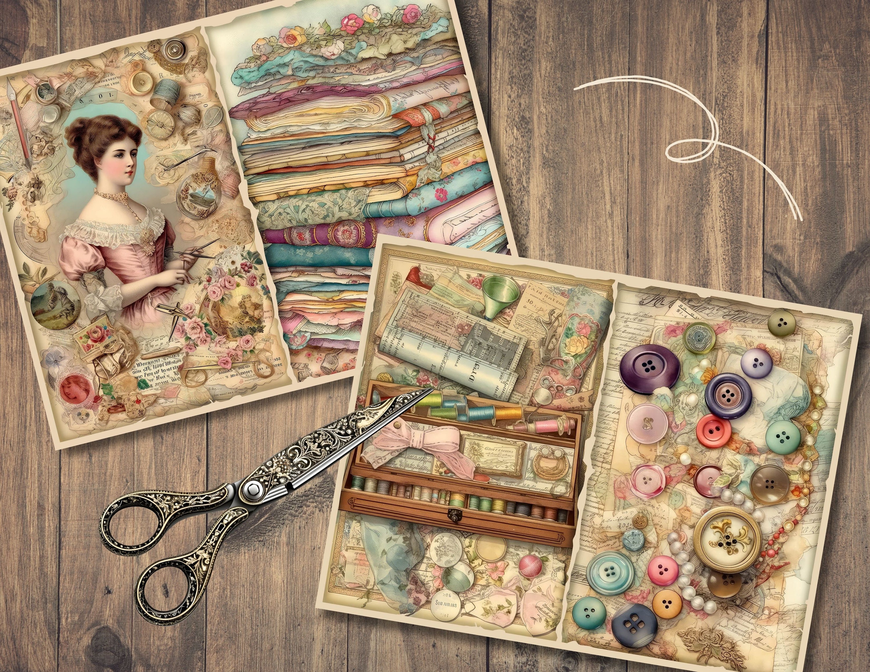 Vintage Sewing Junk Journal Pages, Digital Scrapbook Paper Kit ...