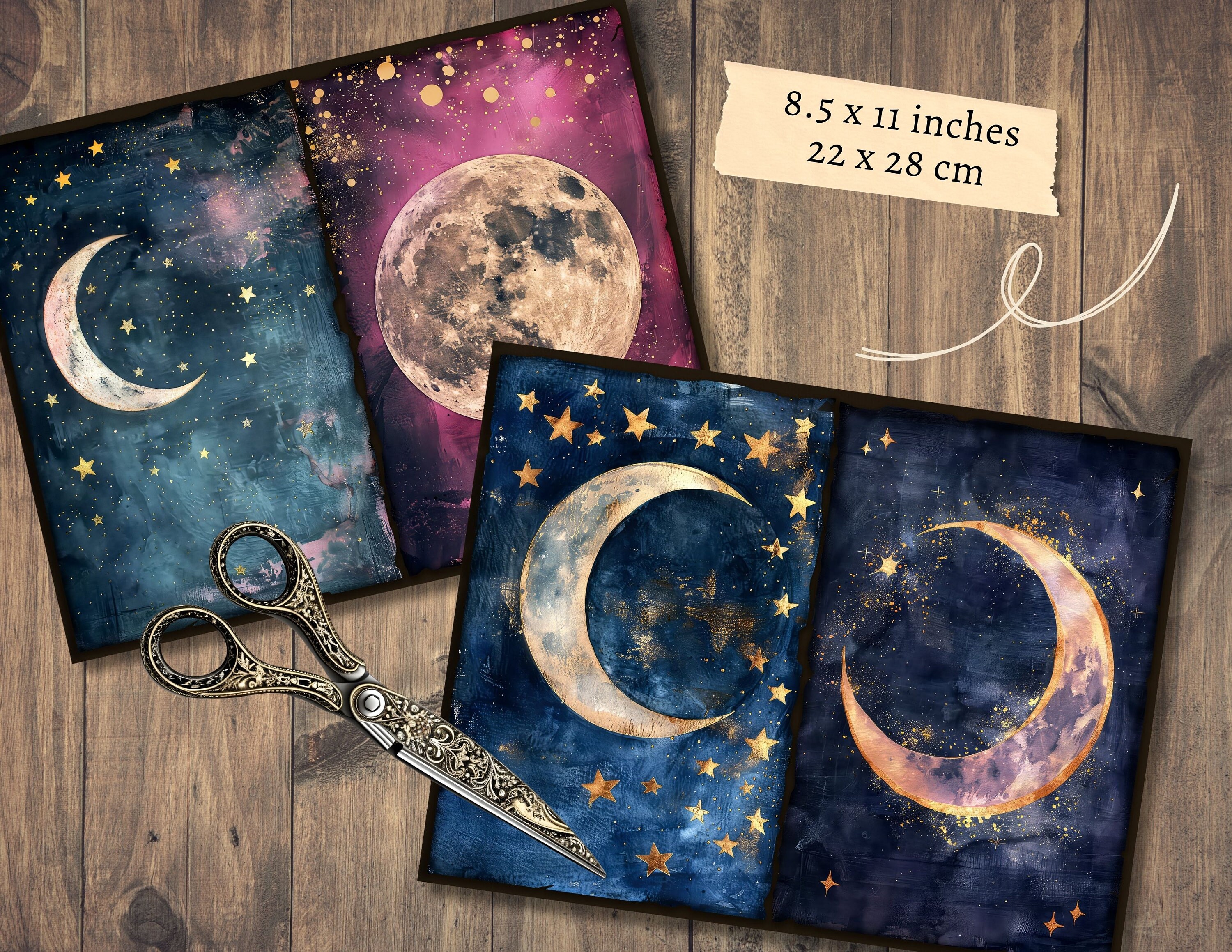 Celestial Moon Junk Journal Pages, Digital Scrapbook Paper Kit, Night ...