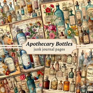 Apothecary Bottles Junk Journal Pages, Digital Scrapbook Paper Kit, Mystic Potion Printable, Alchemy Collage Sheet, Vintage Witchy Download