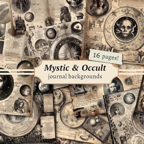 Mystic & Occult Backgrounds, Digital Junk Journal Pages, Printable Astronomy Scrapbook Paper, Astrology Collage Sheet, Vintage Ephemera Kit