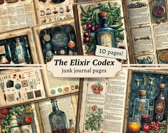 The Elixir Code Junk Journal Seiten, Digital Scrapbook Papier Kit, Apotheker Printable, Alchemie Collage Sheet, Vintage Ephemera, Hexentrank