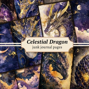 Celestial Dragon Junk Journal Pages, Digital Scrapbook Paper Kit, Fantasy Printable, Mystical Collage Sheet, Magic Dragon, Cosmic Download