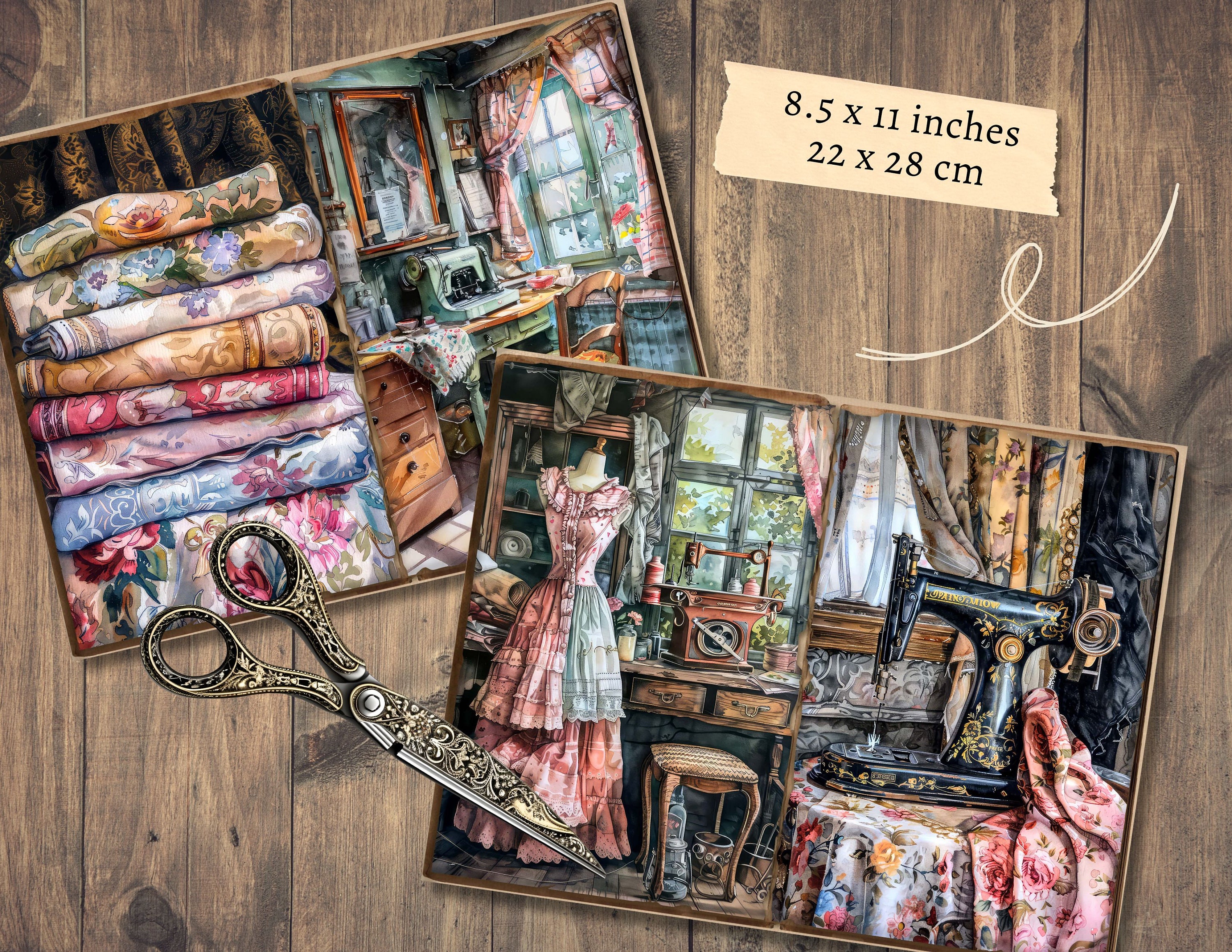 Vintage Sewing Junk Journal Pages, Digital Scrapbook Paper, Victorian ...