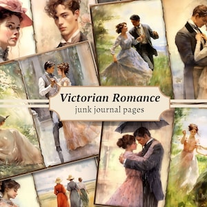 Pagine del diario spazzatura del romanticismo vittoriano, kit di carta per album digitale, amore stampabile, foglio collage Regency, matrimonio vintage, download di effimeri