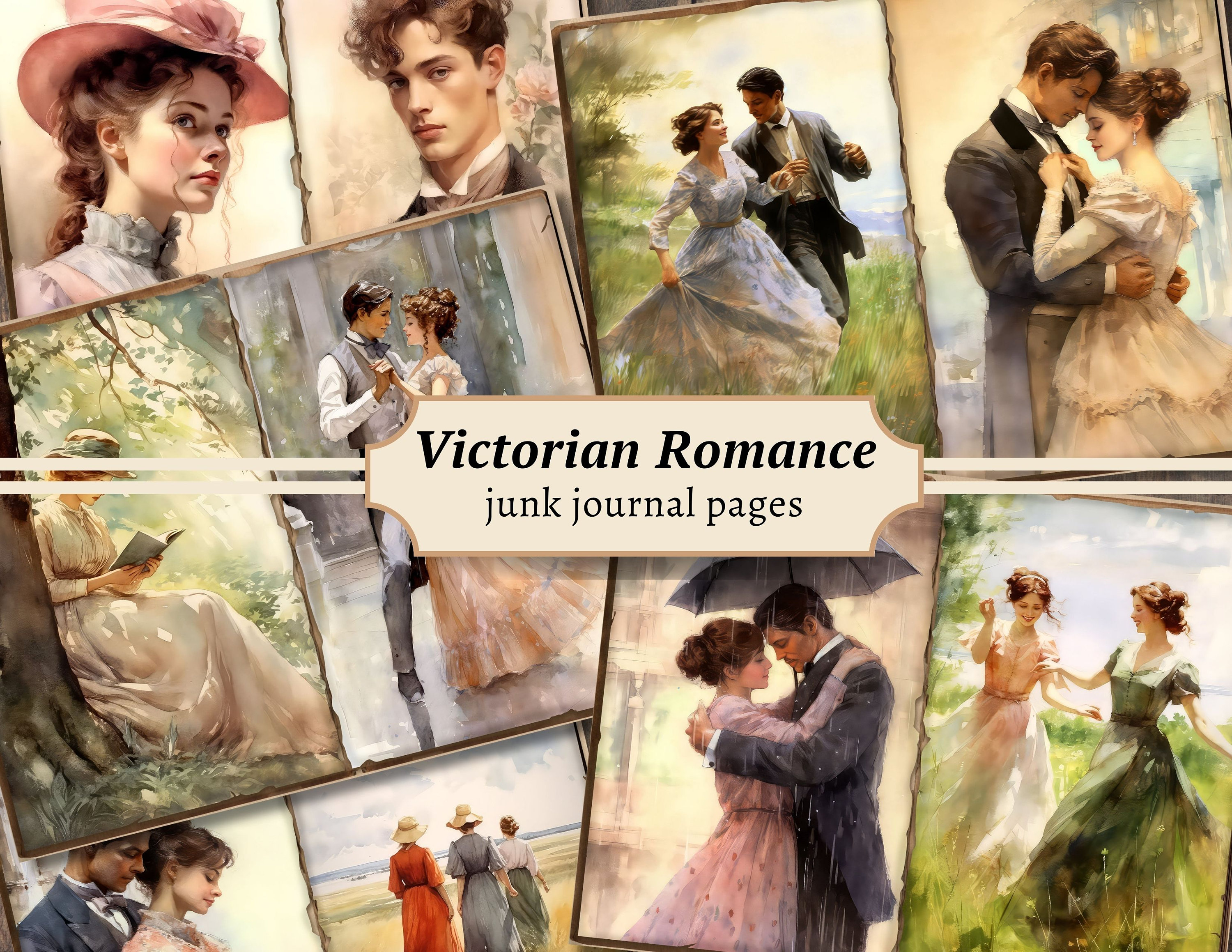 Victorian Romance Junk Journal Pages, Digital Scrapbook Paper Kit, Love ...