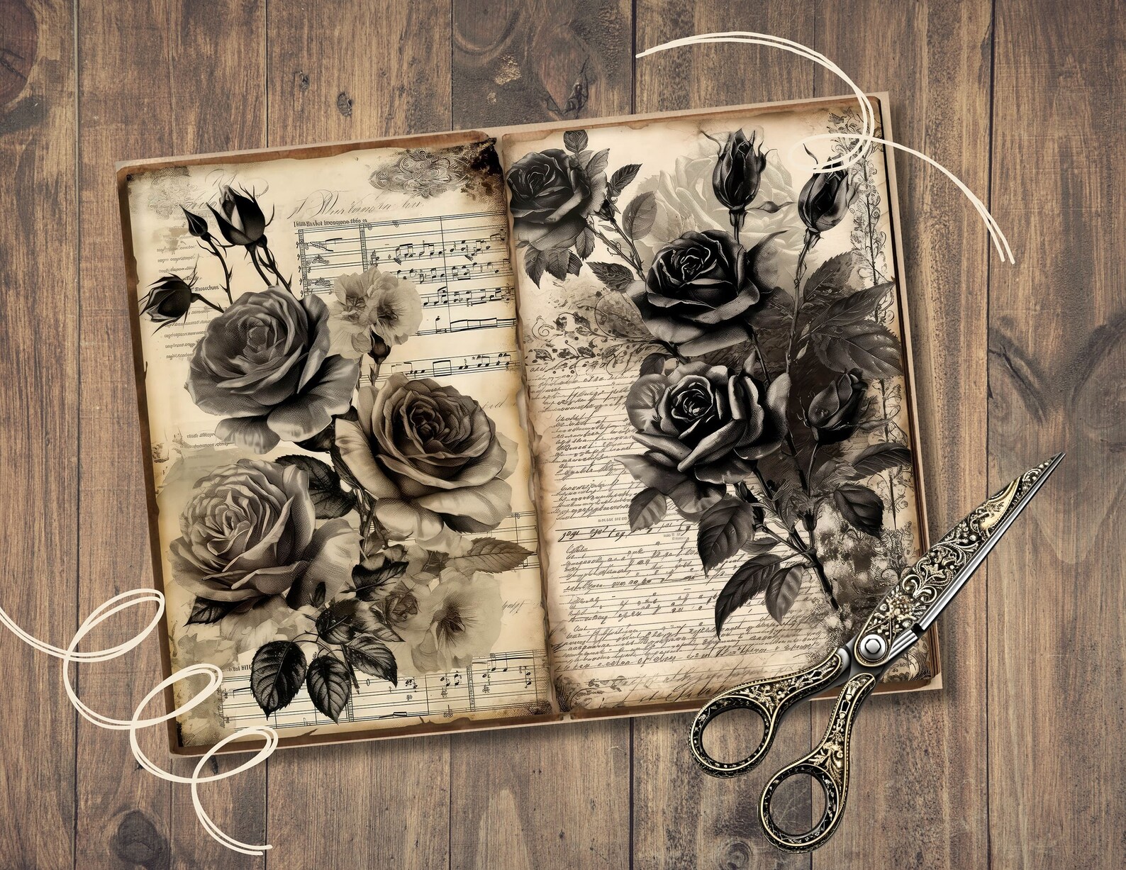 Black Roses Junk Journal Pages, Digital Scrapbook Paper Kit, Gothic ...