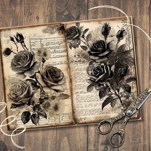 Black Roses Junk Journal Pages, Digital Scrapbook Paper Kit, Gothic ...