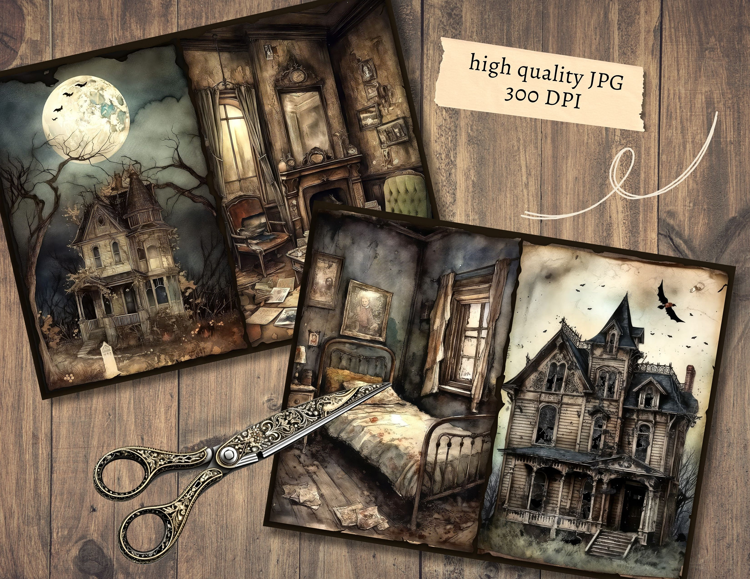 Haunted House Junk Journal Pages, Digital Scrapbook Paper Kit, Creepy ...
