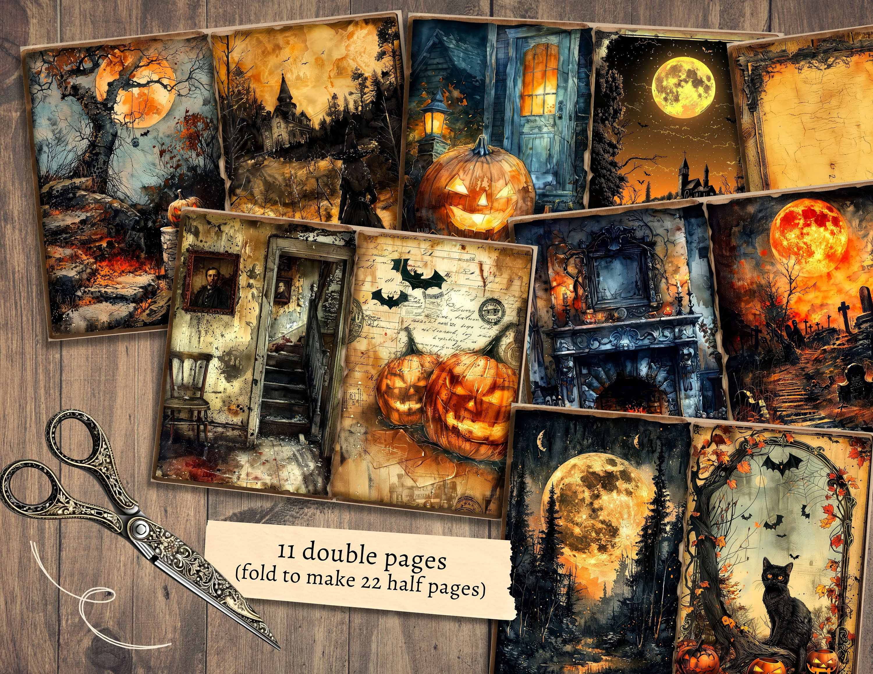 Halloween Junk Journal Kit, Digital Scrapbook Paper, Creepy Printable ...