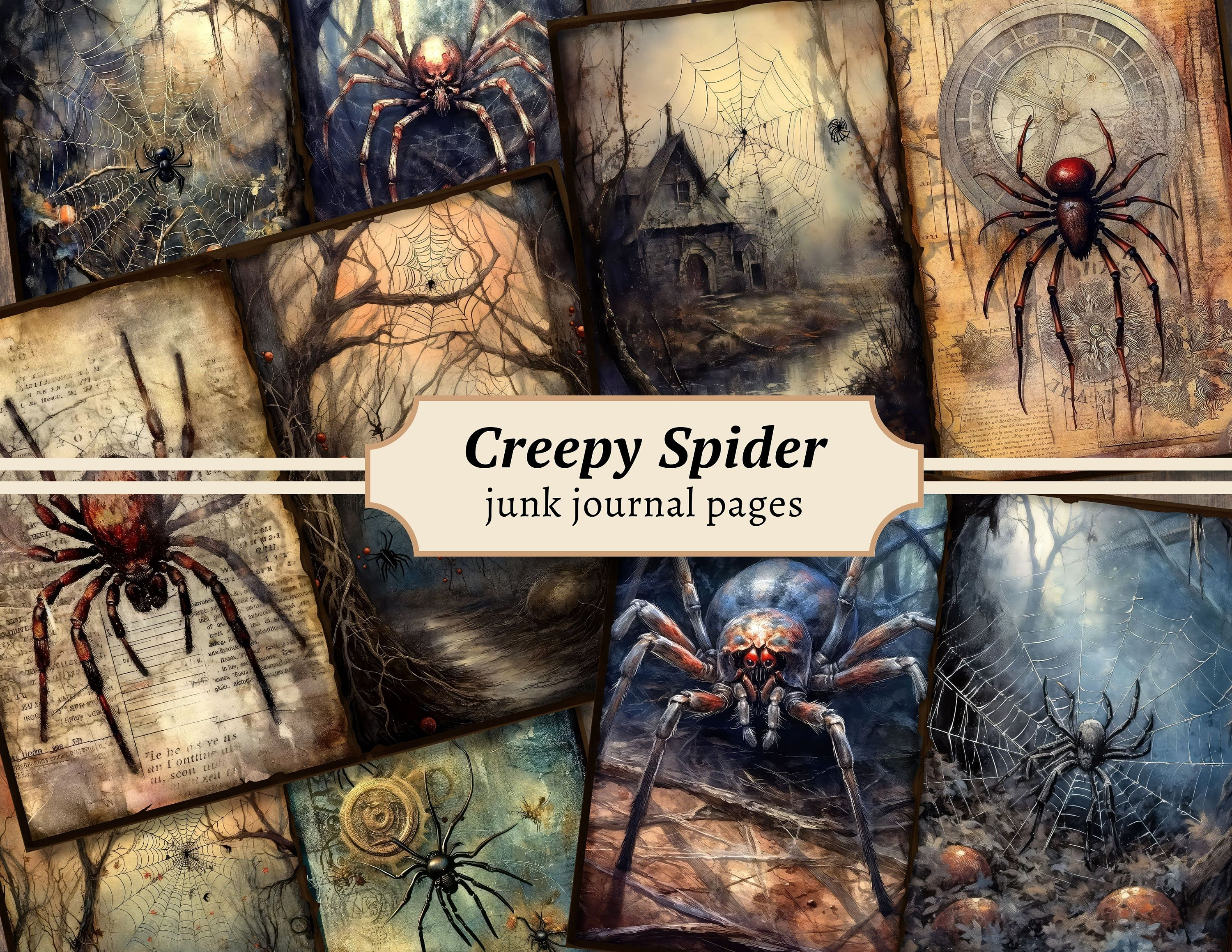 Creepy Spider Junk Journal Pages, Digital Scrapbook Paper Kit, Scary ...