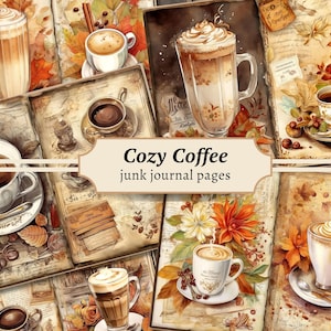 Cozy Coffee Junk Journal Pages, Digital Scrapbook Paper Kit, Autumn Printable, Cafe Collage Sheet, Vintage Fall Ephemera, Cinnamon Download