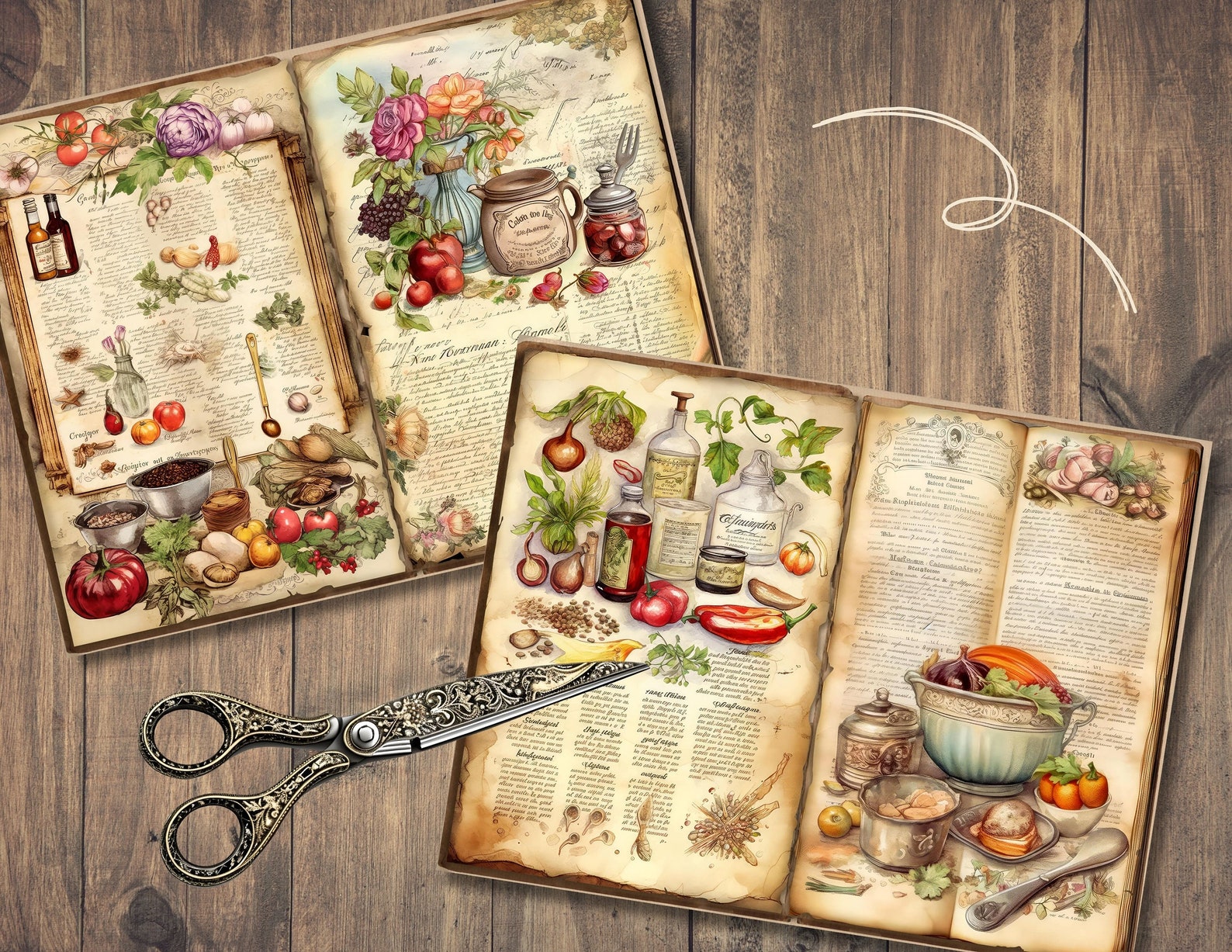 Vintage Cookbook Junk Journal Pages, Digital Scrapbook Paper Kit ...
