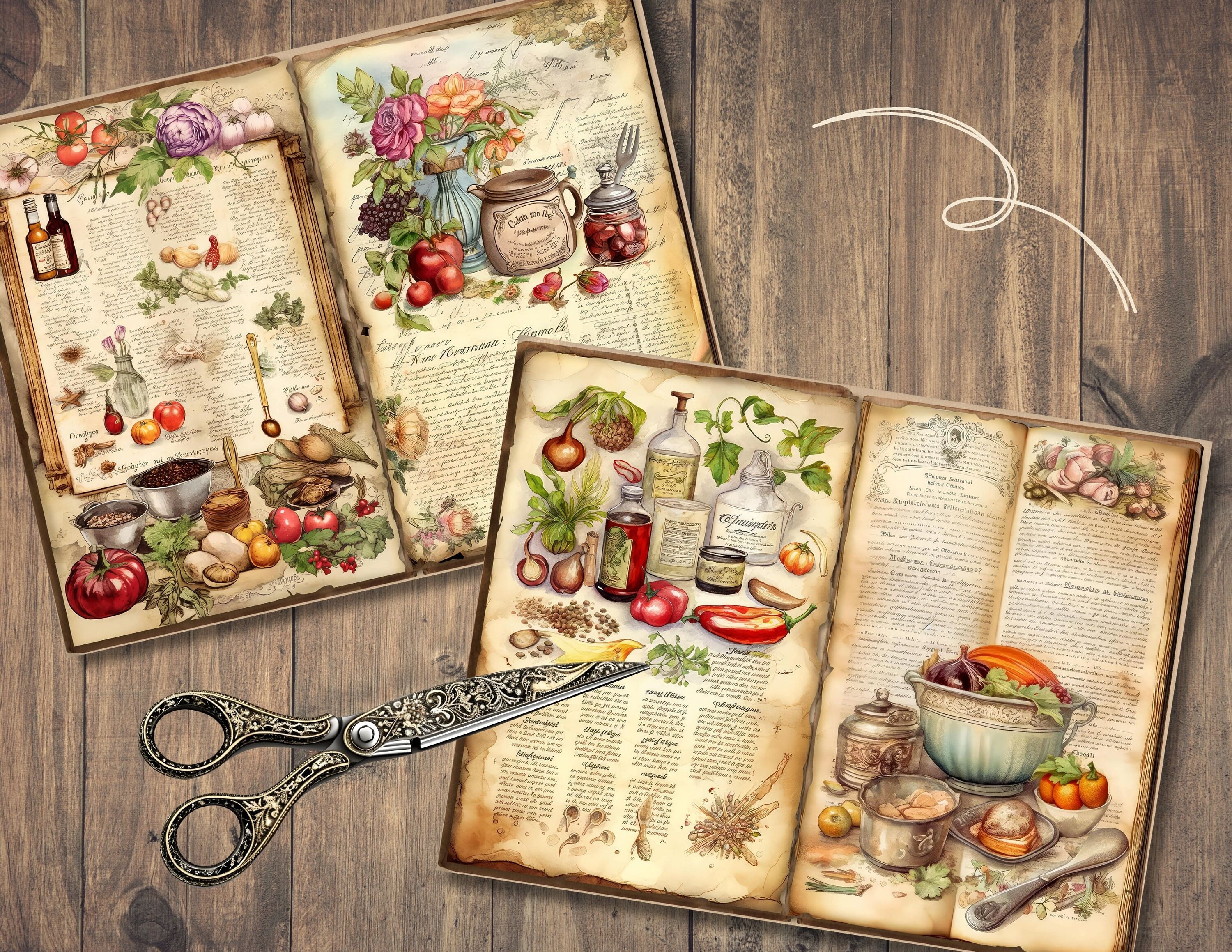 Vintage Cookbook Junk Journal Pages, Digital Scrapbook Paper Kit ...