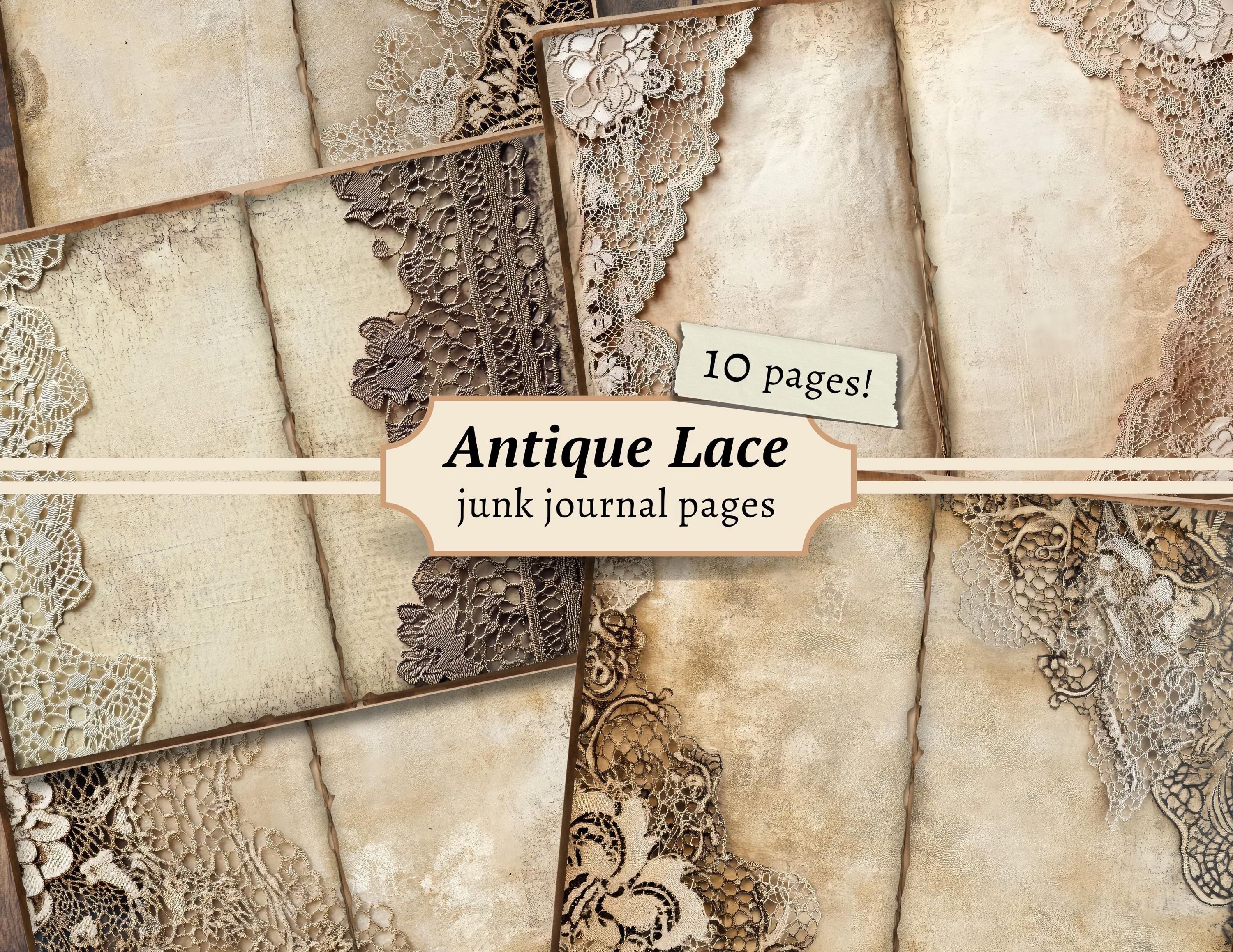 Antique Lace Junk Journal Pages, Digital Scrapbook Kit, Vintage Paper ...