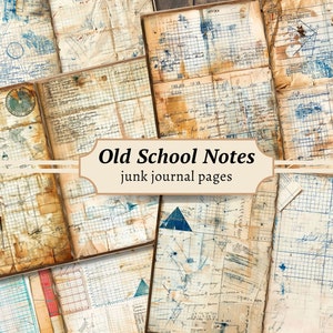 Alte Schulnotizen Junk Journal Seiten, Digitales Scrapbook Papier Kit, Studie zum Ausdrucken, Scholar Graph Collage Sheet, Vintage handgeschriebene Ephemera